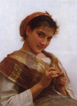  Adolphe Oil Painting - Portrait of a Young Girl Crocheting Realism William Adolphe Bouguereau